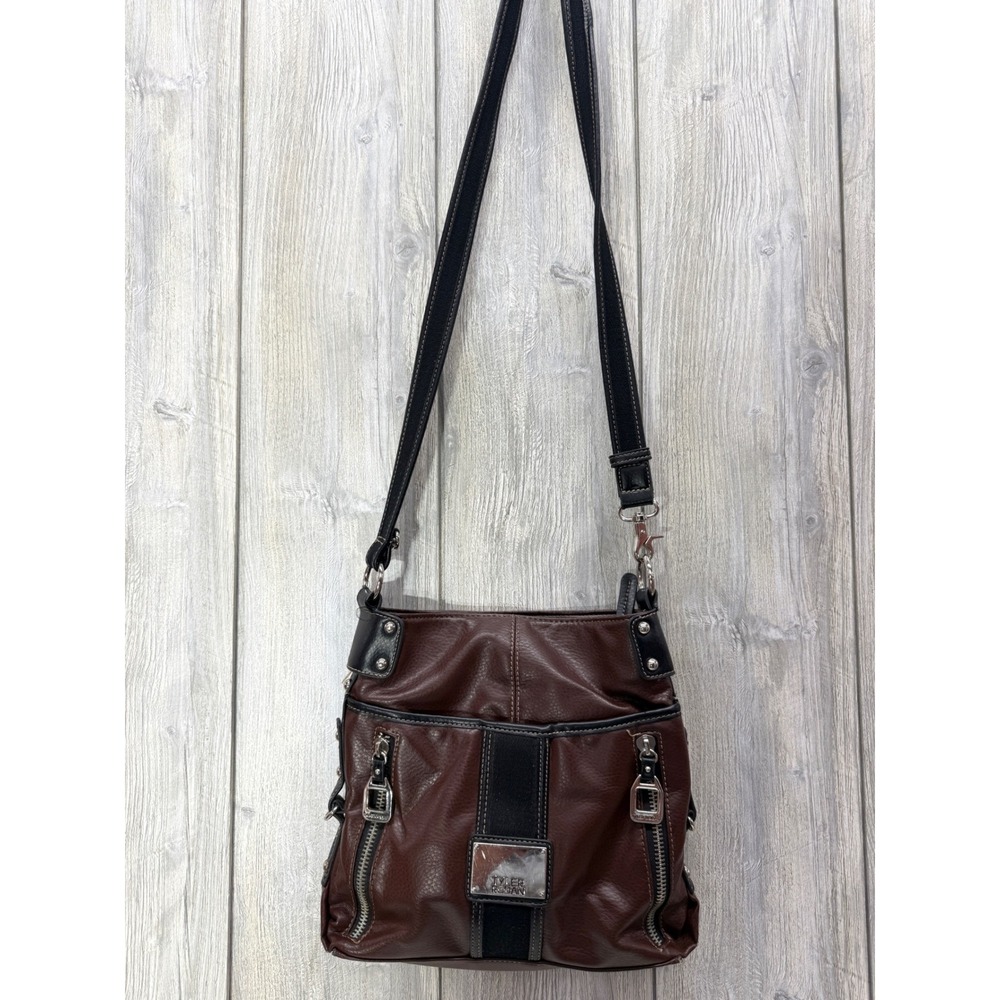 Tyler Rodan Brown Faux Leather Crossbody Bag Organizer Black Trim Hardware